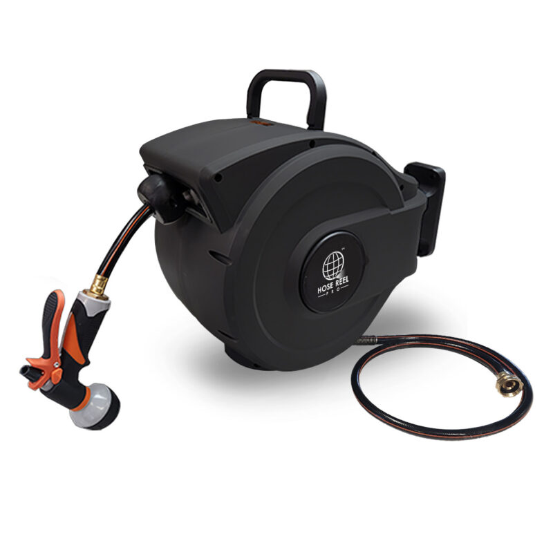 50ft Heavy Duty Retractable Garden Hose Reel – Black