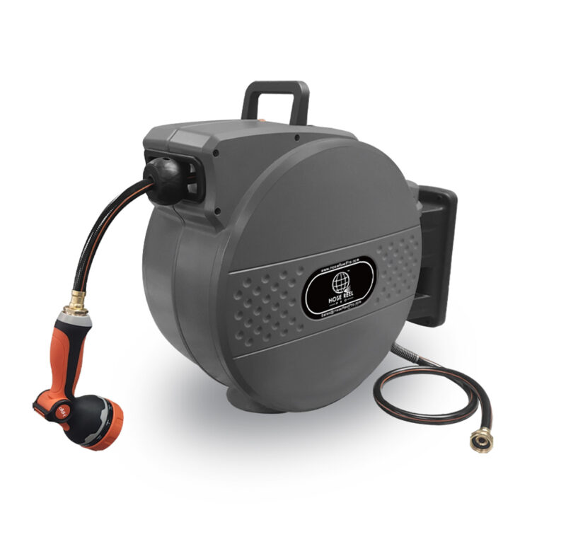 100ft Heavy Duty Retractable Garden Hose Reel – Grey