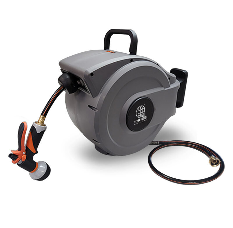 50ft Heavy Duty Retractable Garden Hose Reel – Grey