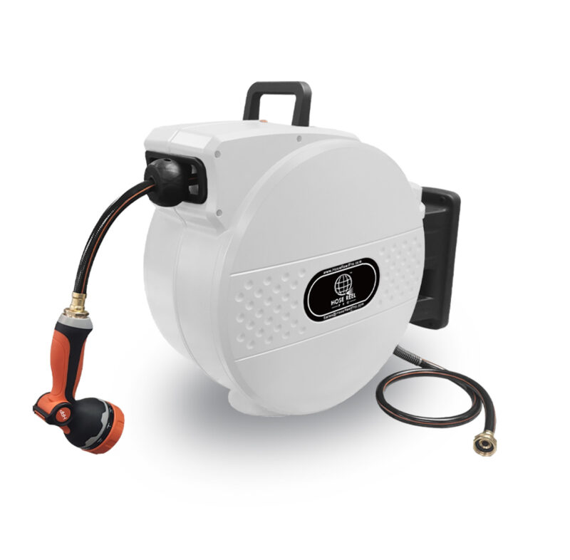100ft Heavy Duty Retractable Garden Hose Reel – White