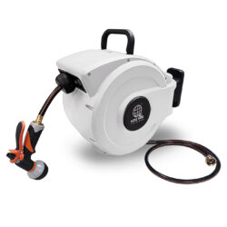 50ft Heavy Duty Retractable Garden Hose Reel – White